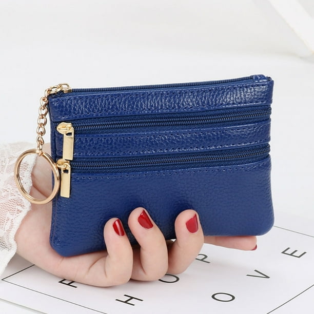 Small Coin Change Black Leather Purse Wallet With Keyring Holder 4 zip sections Small Coin Change Black Leather Purse Wallet With Keyring Holder 4 zip sections